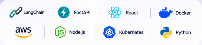 LangChain, FastAPI, React, Docker, AWS, Node.js, Kubernetes, Python